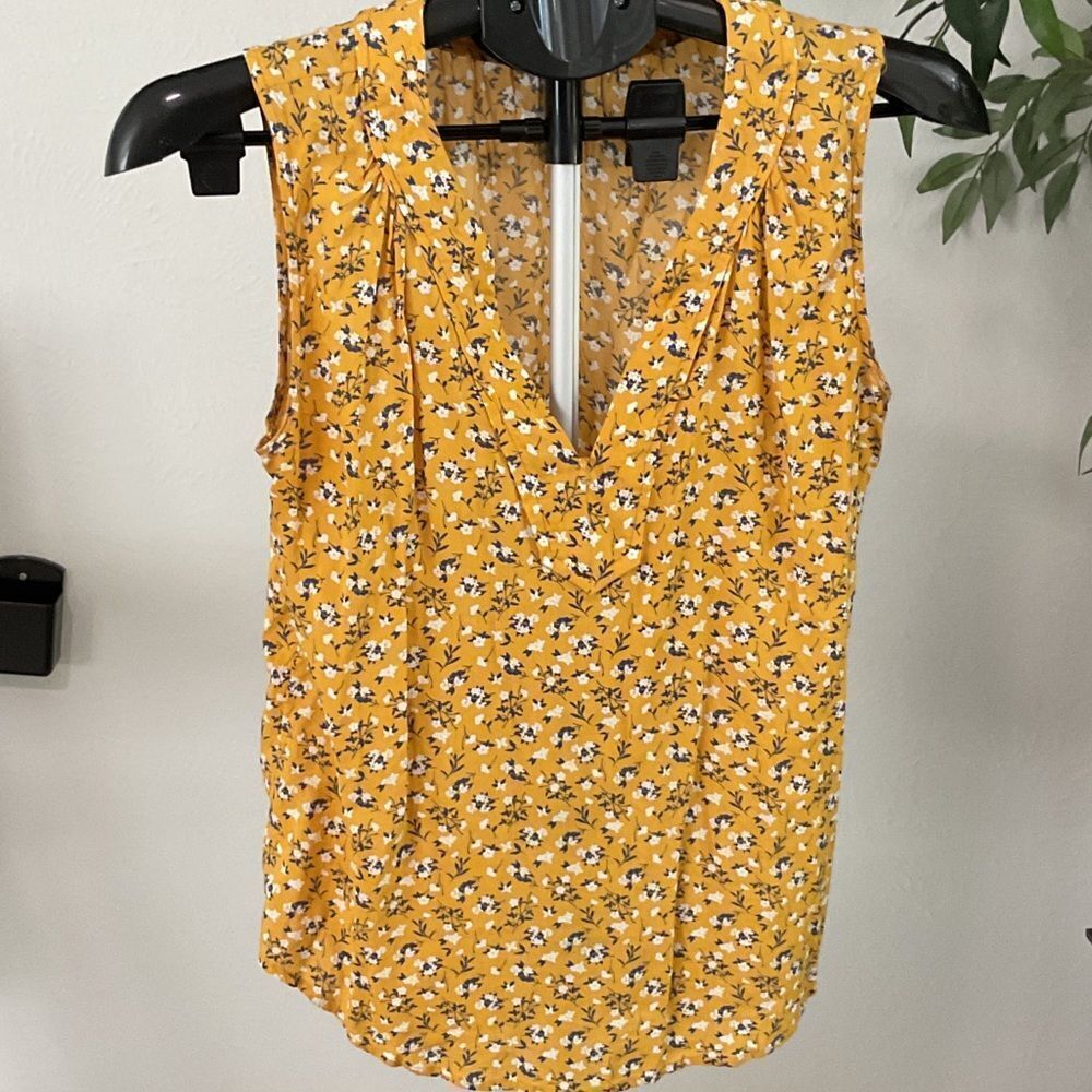 Old Navy Mustard Floral Sleeveless Blouse